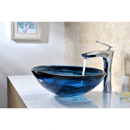 Anzzi Thalu Deco-Glass Vessel Sink in Sapphire Wisp N48